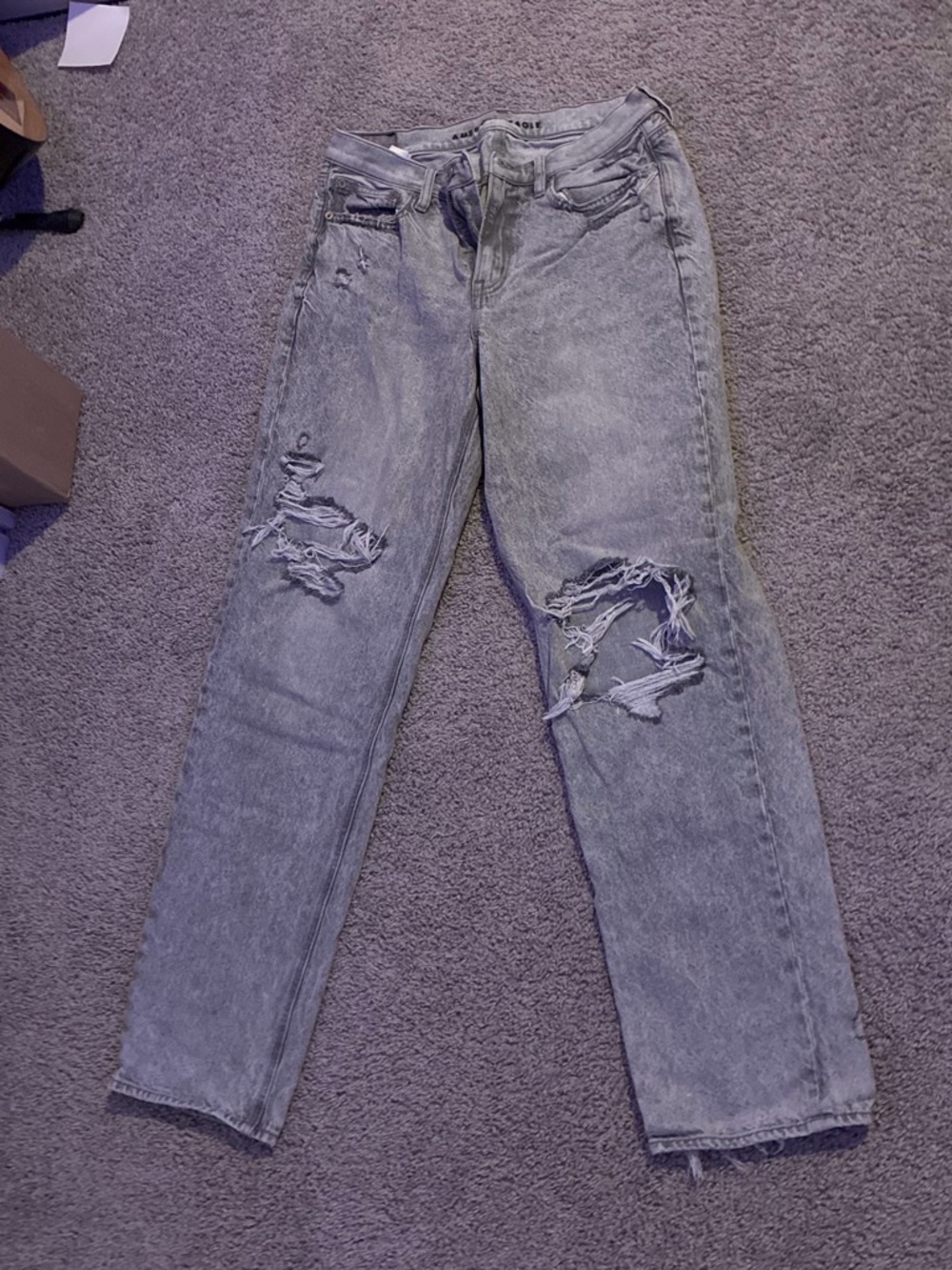 American Eagle Outfitters Gray Acid-Wash Ripped Boyfriend Jeans